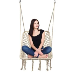 Hängesessel Makramee Hängestuhl Hängesitz Hängeschaukel Swing Sessel 120 kg Tragkraft