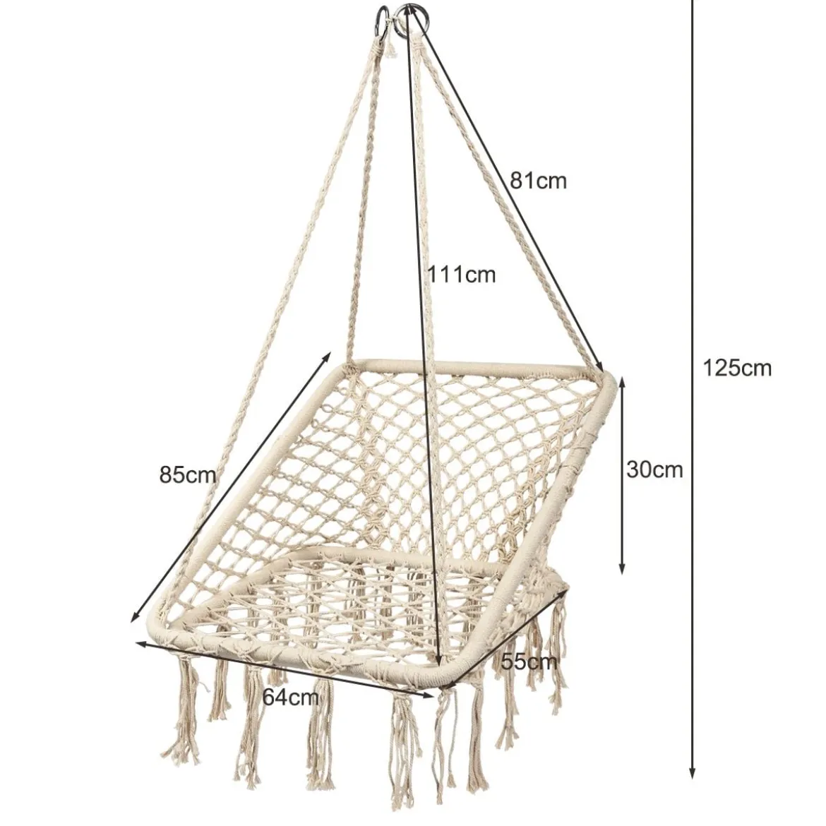 Hängesessel Makramee Hängestuhl Hängesitz Hängeschaukel Swing Sessel 120 kg Tragkraft