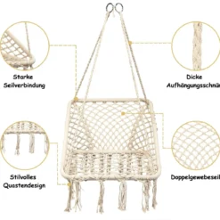 Hängesessel Makramee Hängestuhl Hängesitz Hängeschaukel Swing Sessel 120 kg Tragkraft
