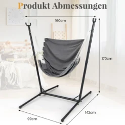 Hängesessel mit Gestell Hängeschaukel 6-fach höhenverstellbar mit Seitentasche Hängestuhl Bis 120kg belastbar