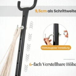 Hängesessel mit Gestell Hängeschaukel 6-fach höhenverstellbar mit Seitentasche Hängestuhl Bis 120kg belastbar