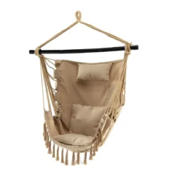 Hängesessel mit 3 Kissen Schaukelsessel mit Seil zum Aufhängen bis 150kg Belastbar Beige