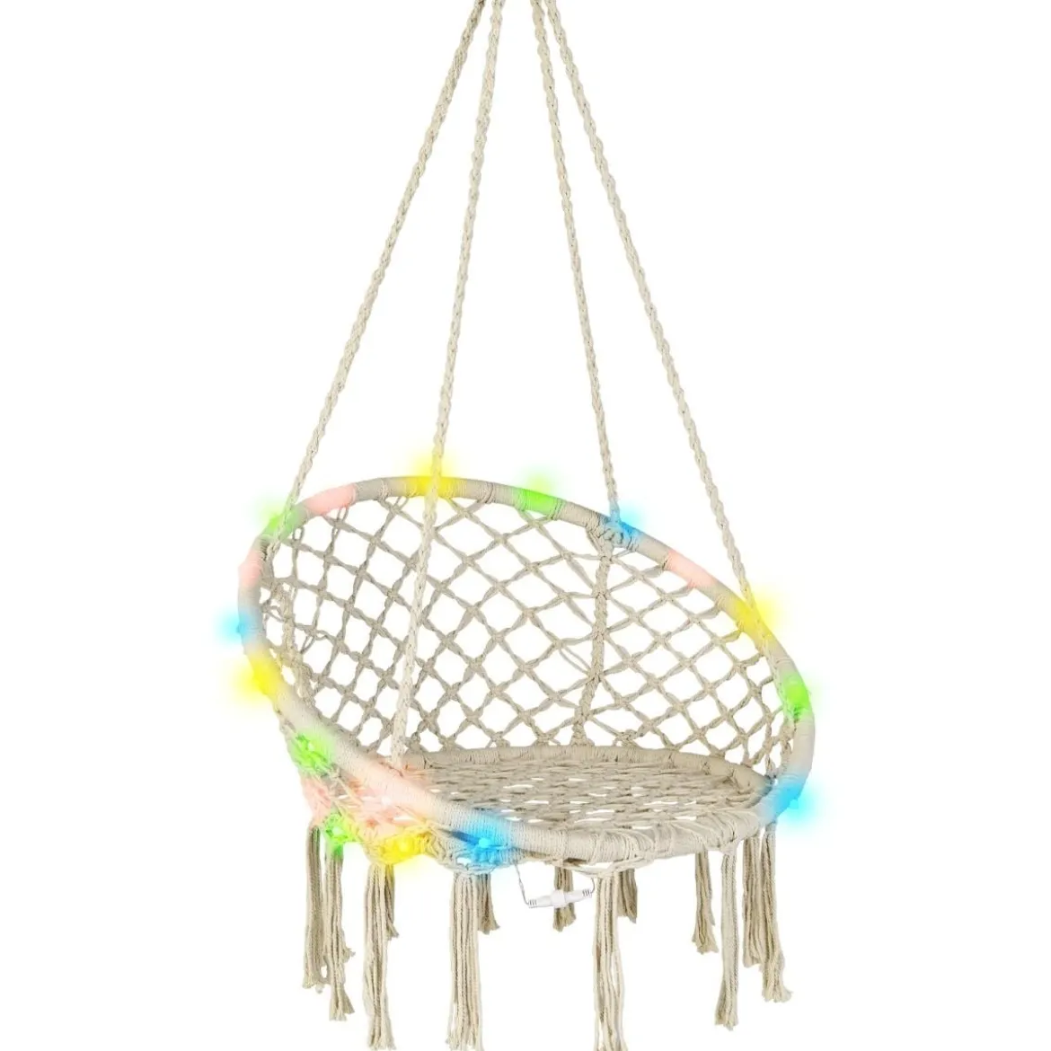 Hängesessel mit LED-Leuchten bis 150 kg belastbar Sitzfläche ca. Ø 60 cm Hängestuhl Milchweiß
