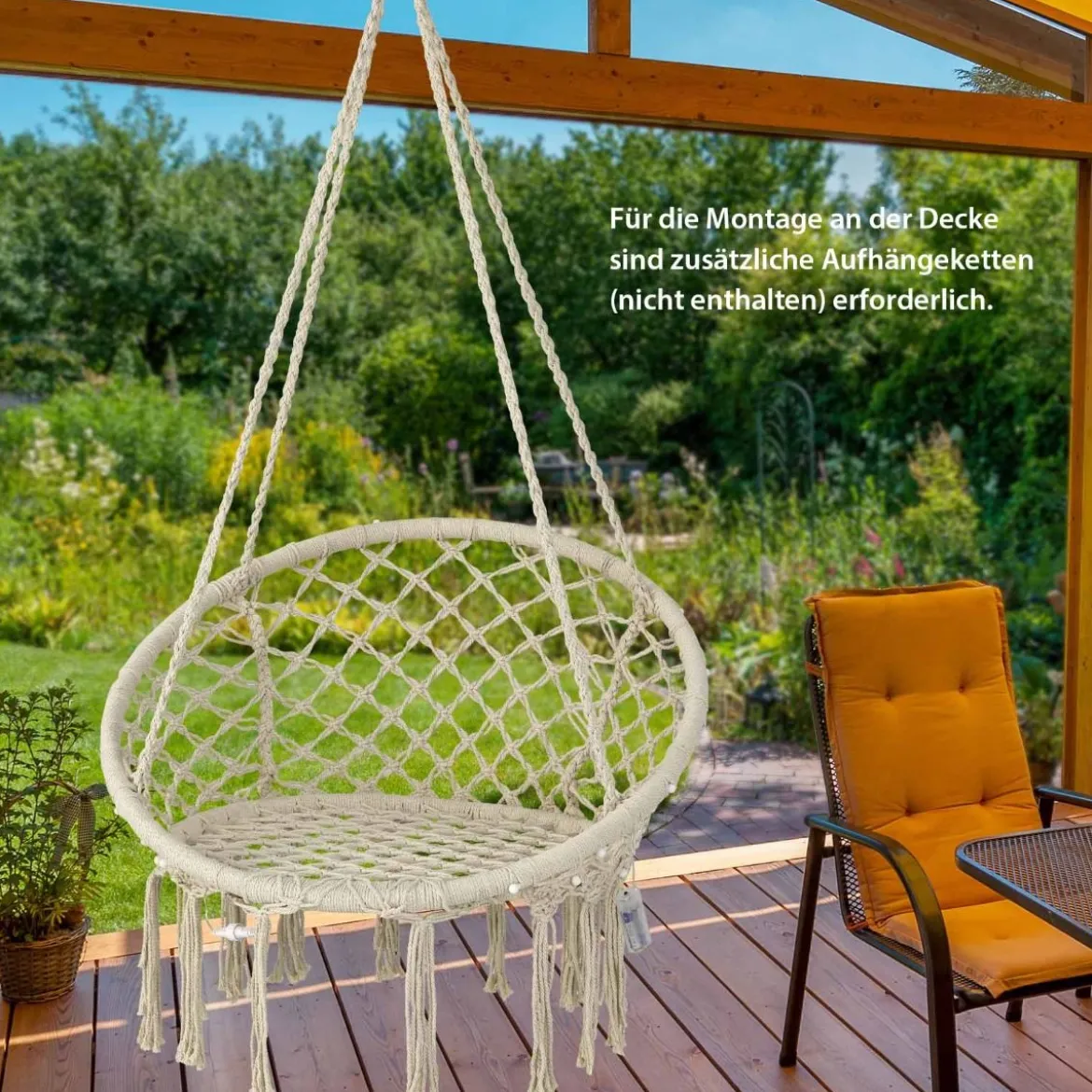 Hängesessel mit LED-Leuchten bis 150 kg belastbar Sitzfläche ca. Ø 60 cm Hängestuhl Milchweiß