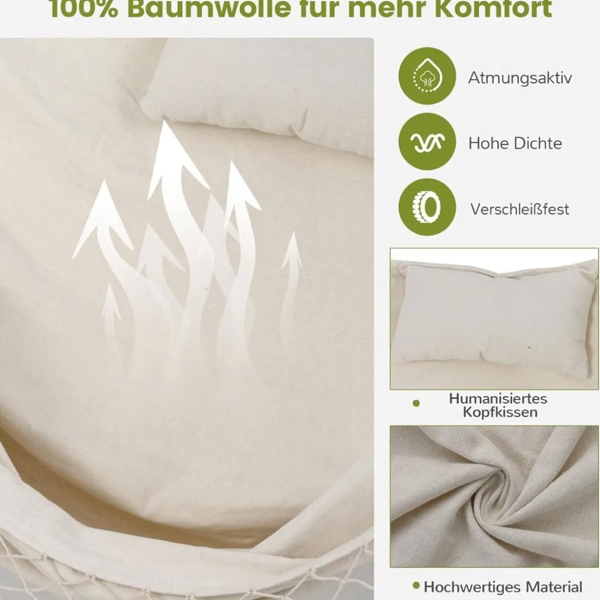 Hängesessel mit Ständer höhenverstellbarer Hängesitz mit Kissen 152 x 107 x 96–146 cm Tragbarkeit bis zu 250 kg Beige