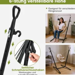 Hängesessel mit Ständer höhenverstellbarer Hängesitz mit Kissen 152 x 107 x 96–146 cm Tragbarkeit bis zu 250 kg Beige