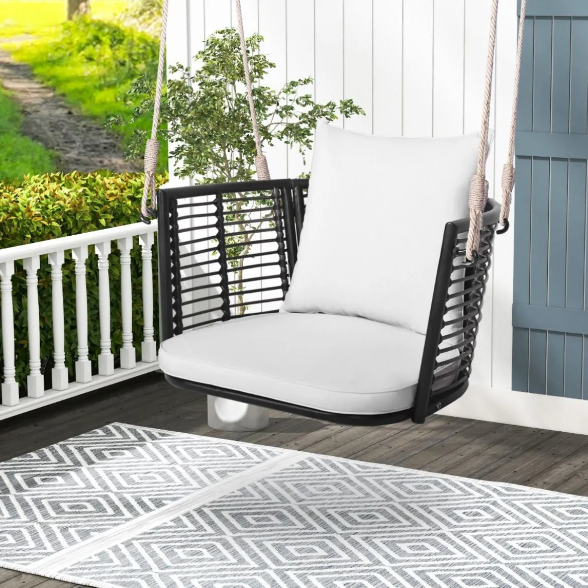 Hängesessel Rattan bis 180kg belastbar Hängesitz mit Kissens & Metallrahmen