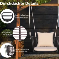 Hängesessel Rattan bis 180kg belastbar Hängesitz mit Kissens & Metallrahmen