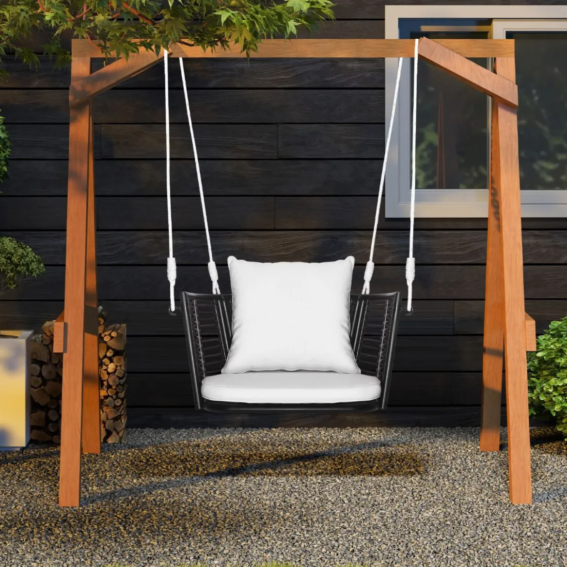 Hängesessel Rattan bis 180kg belastbar Hängesitz mit Kissens & Metallrahmen
