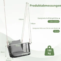 Hängesessel Rattan bis 180kg belastbar Hängesitz mit Kissens & Metallrahmen