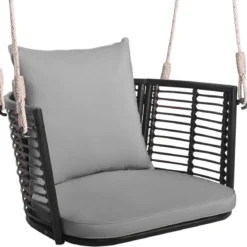 Hängesessel Rattan bis 180kg belastbar Hängesitz mit Kissens & Metallrahmen
