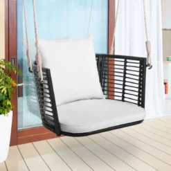 Hängesessel Rattan bis 180kg belastbar Hängesitz mit Kissens & Metallrahmen