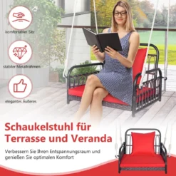 Hängesessel Terrassenschaukel bis 180kg belastbar Hängesitz mit Sitz- & Rückenkissen 80 x 65 x 58 cm