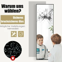 Hängespiegel Ganzkörperspiegel mit Rahmen 120 x 37 x 2 cm Schwarz