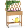 Hochbeet auf Rollen mit Ablage & Spalier & Stoffauskleidung Blumenbeet 90 x 29 x 129 cm