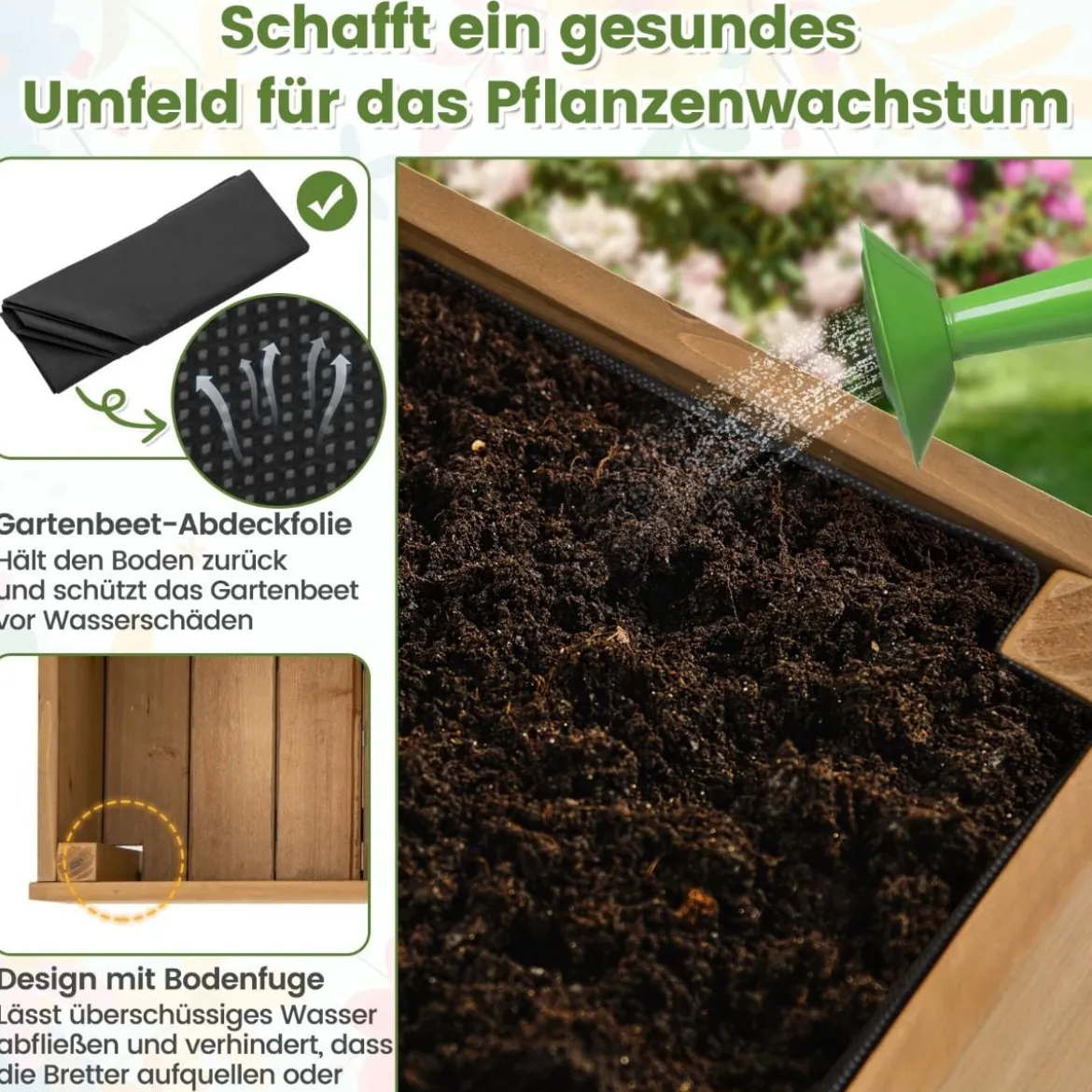 Hochbeet auf Rollen mit Ablage & Spalier & Stoffauskleidung Blumenbeet 90 x 29 x 129 cm