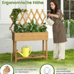 Hochbeet auf Rollen mit Ablage & Spalier & Stoffauskleidung Blumenbeet 90 x 29 x 129 cm