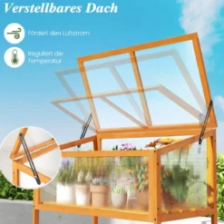 Hochbeet aus Holz Frühbeetaufsatz mit transparentem & aufklappbarem Dach Gewächshaus Orange 90 x 50,5 x 105 cm