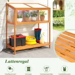 Hochbeet aus Holz Frühbeetaufsatz mit transparentem & aufklappbarem Dach Gewächshaus Orange 90 x 50,5 x 105 cm