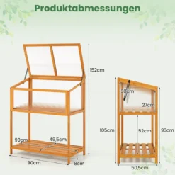 Hochbeet aus Holz Frühbeetaufsatz mit transparentem & aufklappbarem Dach Gewächshaus Orange 90 x 50,5 x 105 cm