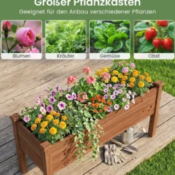 Hochbeet aus Holz Pflanzbeet für Kinder 120 x 43,5 x 51cm Pflanztrog belastbar bis 100 kg