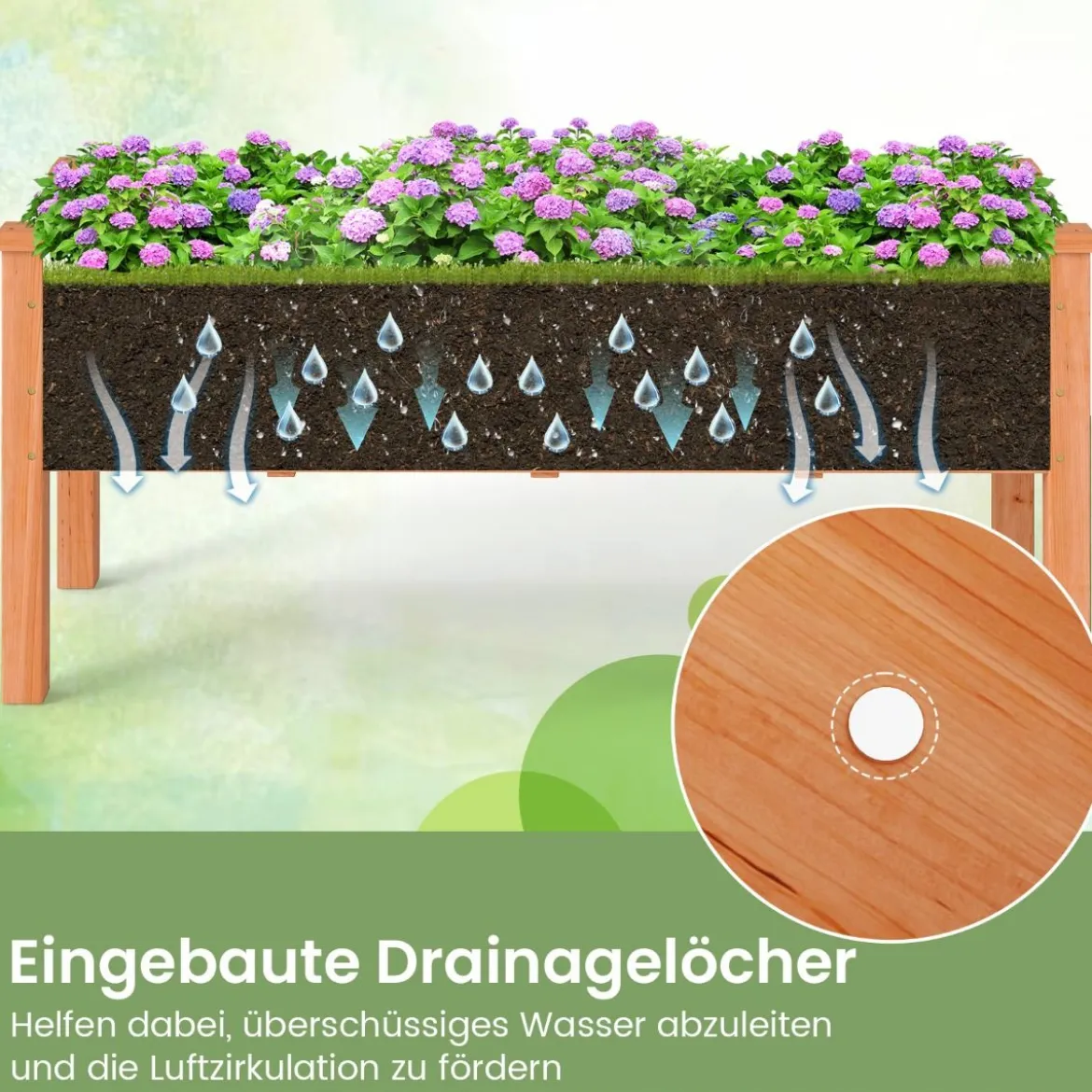 Hochbeet aus Holz Pflanzbeet für Kinder 120 x 43,5 x 51cm Pflanztrog belastbar bis 100 kg Orange