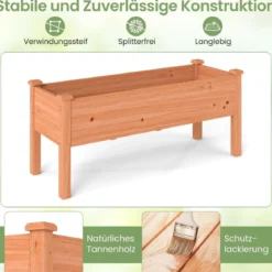 Hochbeet aus Holz Pflanzbeet für Kinder 120 x 43,5 x 51cm Pflanztrog belastbar bis 100 kg Orange