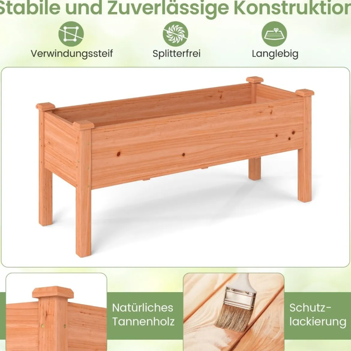 Hochbeet aus Holz Pflanzbeet für Kinder 120 x 43,5 x 51cm Pflanztrog belastbar bis 100 kg Orange