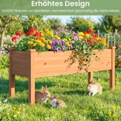 Hochbeet aus Holz Pflanzbeet für Kinder 120 x 43,5 x 51cm Pflanztrog belastbar bis 100 kg Orange