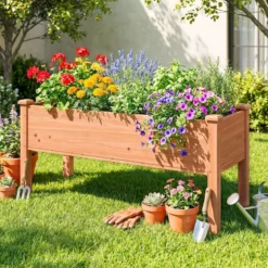 Hochbeet aus Holz Pflanzbeet für Kinder 120 x 43,5 x 51cm Pflanztrog belastbar bis 100 kg Orange