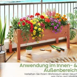 Hochbeet aus Holz Pflanzbeet für Kinder 120 x 43,5 x 51cm Pflanztrog belastbar bis 100 kg Orange