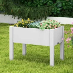 Hochbeet aus Kunststoff Gartenbeet selbstbewässernd 53L 76 x 45 x 61 cm Weiß