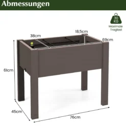 Hochbeet aus Kunststoff Gartenbeet selbstbewässernd 53L 76 x 45 x 61 cm Kaffee