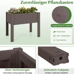Hochbeet aus Kunststoff Gartenbeet selbstbewässernd 53L 76 x 45 x 61 cm Kaffee