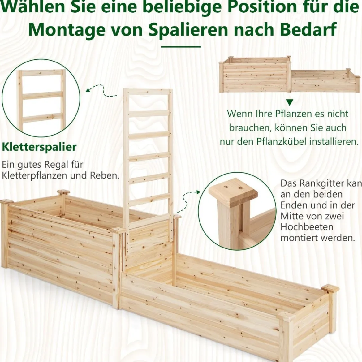 Hochbeet aus Tannenholz mit Rankgitter Blumenkasten mit Spalier Gartenspalier mit Rankkasten