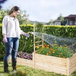 Hochbeet aus Tannenholz mit Rankgitter Blumenkasten mit Spalier Gartenspalier mit Rankkasten