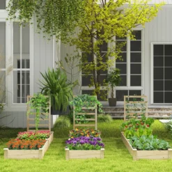 Hochbeet aus Tannenholz mit Rankgitter Pflanzkasten Gartenspalier 235 x 63 x 102 cm Natur