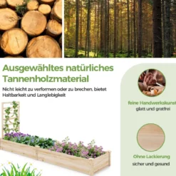 Hochbeet aus Tannenholz mit Rankgitter Pflanzkasten Gartenspalier 235 x 63 x 102 cm Natur