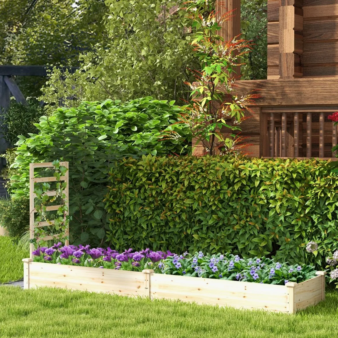 Hochbeet aus Tannenholz mit Rankgitter Pflanzkasten Gartenspalier 235 x 63 x 102 cm Natur