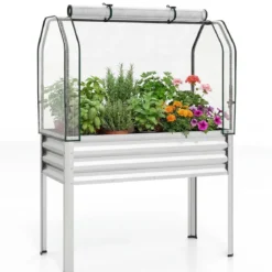 Hochbeet aus Verzinktem Metall mit PE-Abdeckung Erhöhtes Gartenbeet Schwarz/Grau/Silber