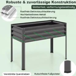 Hochbeet aus Verzinktem Metall mit PE-Abdeckung Erhöhtes Gartenbeet Schwarz/Grau/Silber
