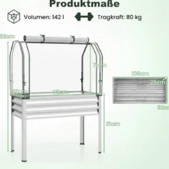 Hochbeet aus Verzinktem Metall mit PE-Abdeckung Erhöhtes Gartenbeet Schwarz/Grau/Silber