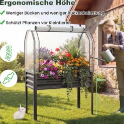 Hochbeet aus Verzinktem Metall mit PE-Abdeckung Erhöhtes Gartenbeet Schwarz/Grau/Silber