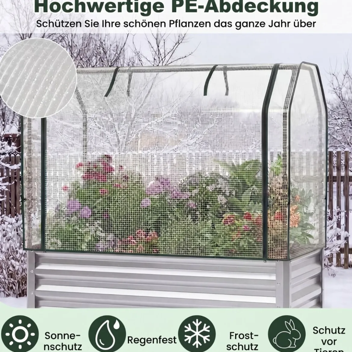 Hochbeet aus Verzinktem Metall mit PE-Abdeckung Erhöhtes Gartenbeet Schwarz/Grau/Silber