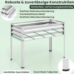 Hochbeet aus Verzinktem Metall mit PE-Abdeckung Erhöhtes Gartenbeet Schwarz/Grau/Silber