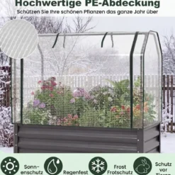 Hochbeet aus Verzinktem Metall mit PE-Abdeckung Erhöhtes Gartenbeet Schwarz/Grau/Silber