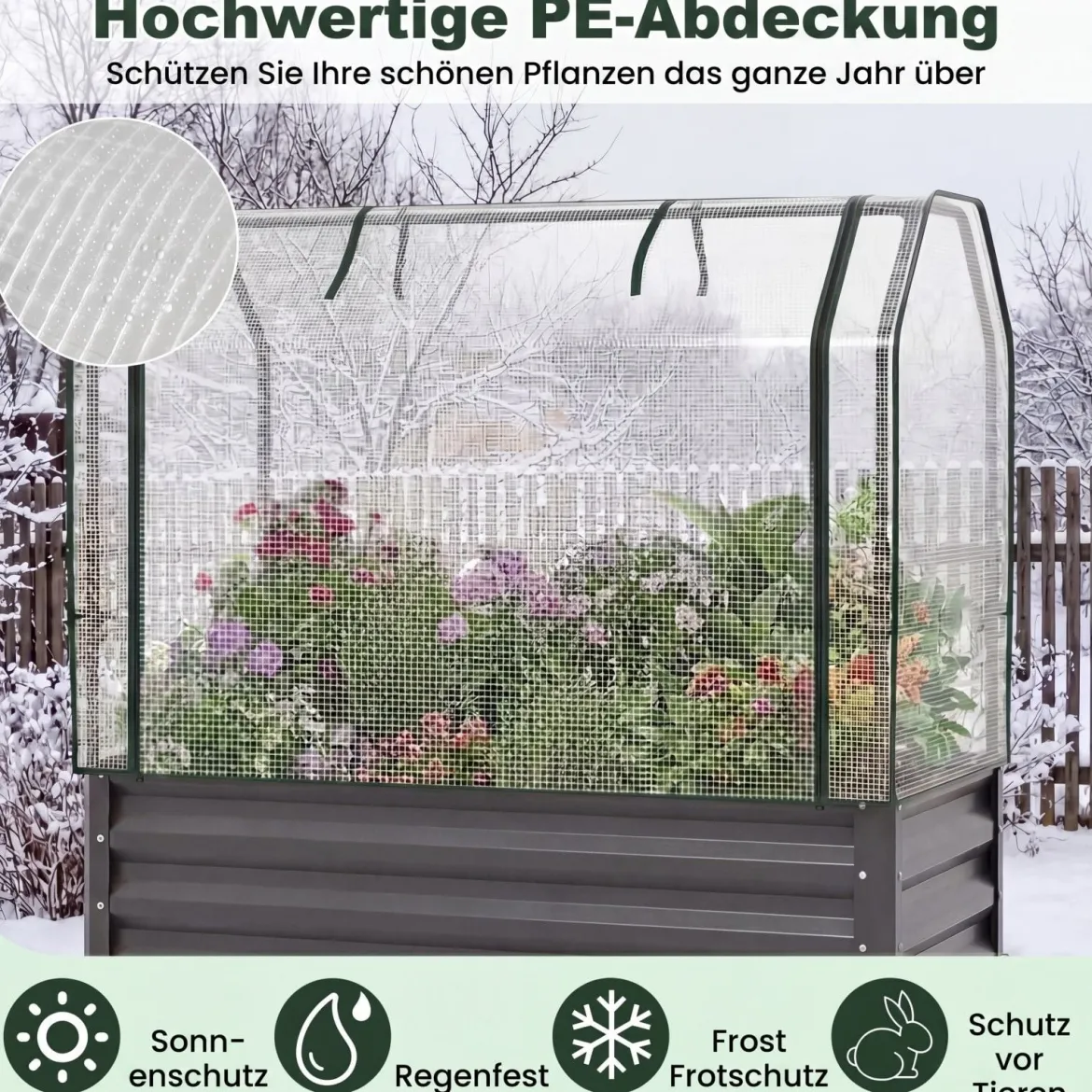 Hochbeet aus Verzinktem Metall mit PE-Abdeckung Erhöhtes Gartenbeet Schwarz/Grau/Silber
