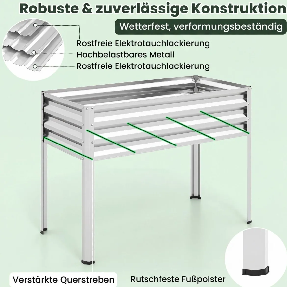 Hochbeet aus Verzinktem Metall mit PE-Abdeckung Erhöhtes Gartenbeet Schwarz/Grau/Silber