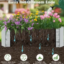 Hochbeet aus Verzinktem Metall Rechteckiges Pflanzkasten für Garten 242 x 122 x 30 cm Silber
