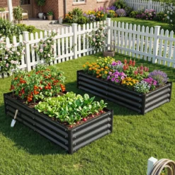 Hochbeet aus Verzinktem Stahl stabiler Pflanzkasten Wetterfest & Rostfrei Gartenbeet 123 x 64 cm Grau